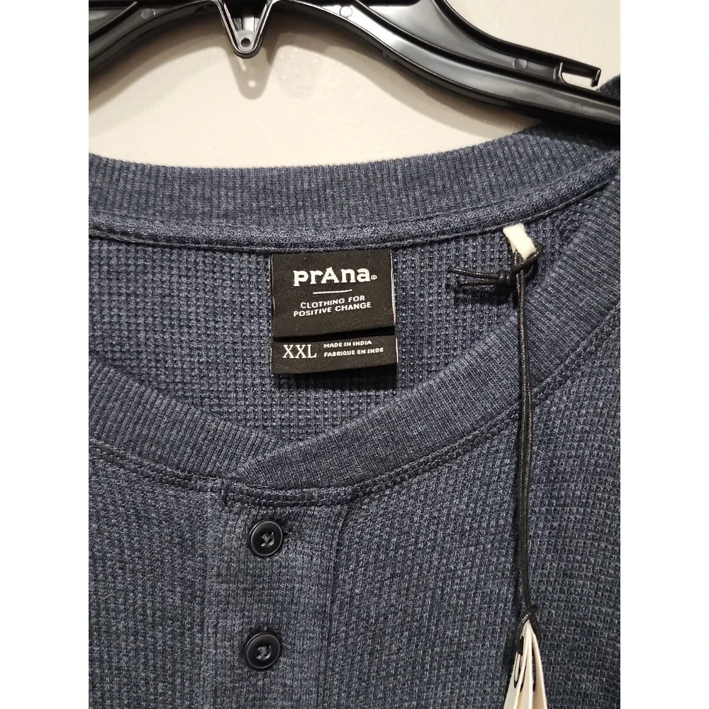 Prana NWT Touchstone Henley Mens‎ XXL Long Sleeve Blue-Gray Cotton Blend Stretch
